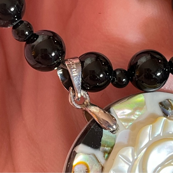Vintage 1990 Y2K Retro Deco MOP Black Onyx 18kGP toggle clasp Hawaiian Necklace - Picture 15 of 17